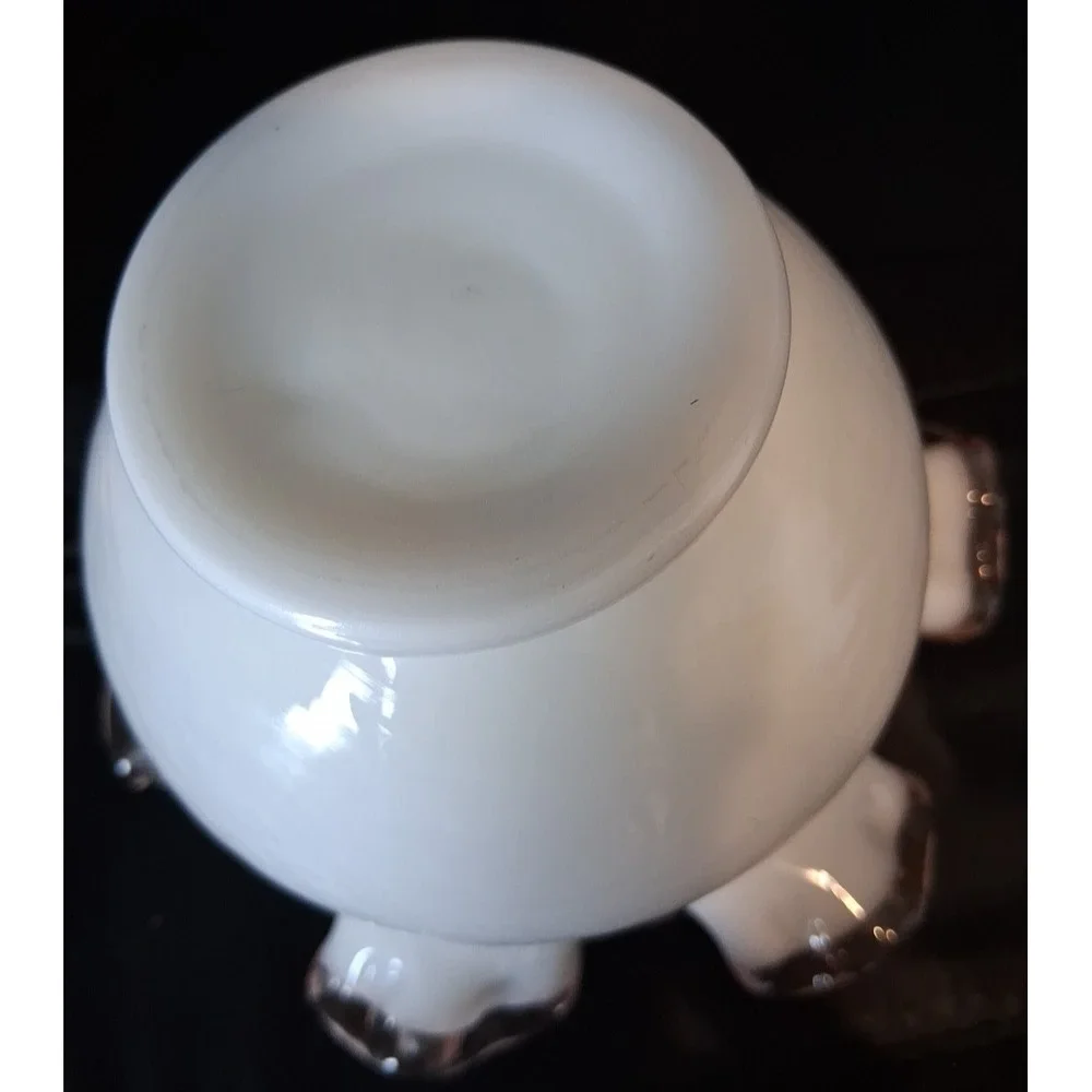 Vintage‎ Fenton Rose Crest Milk Glass Rose Bowl Pink Ruffled Rim Vase 4